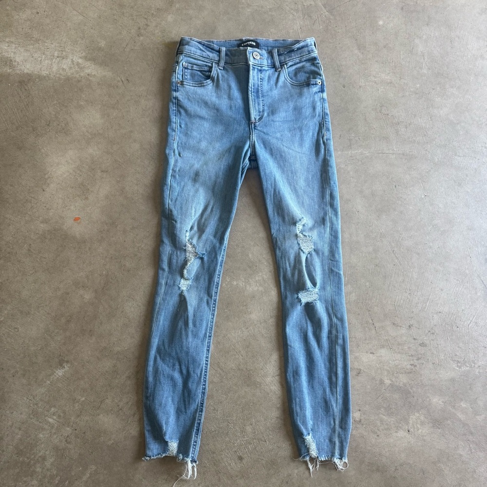Express Blue Distressed/Ripped Skinny Stretch Jeans/jeggings 2R - Discounted!